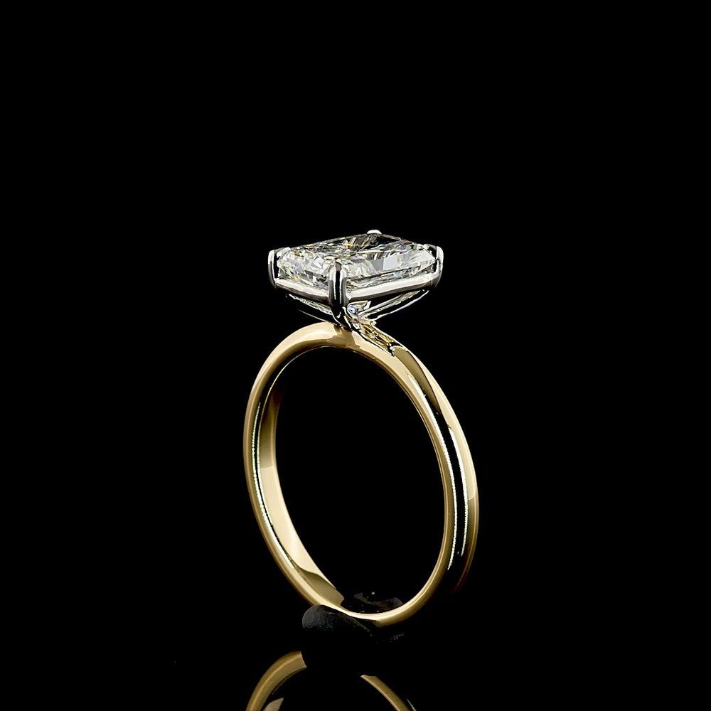 14K Yellow Gold and Platinum Radiant Cut Solitaire Engagement Ring with Lab Grown F VVS2 Diamond - 2.15 Carat Total Diamond Weight - Covaloro Fine Jewelry