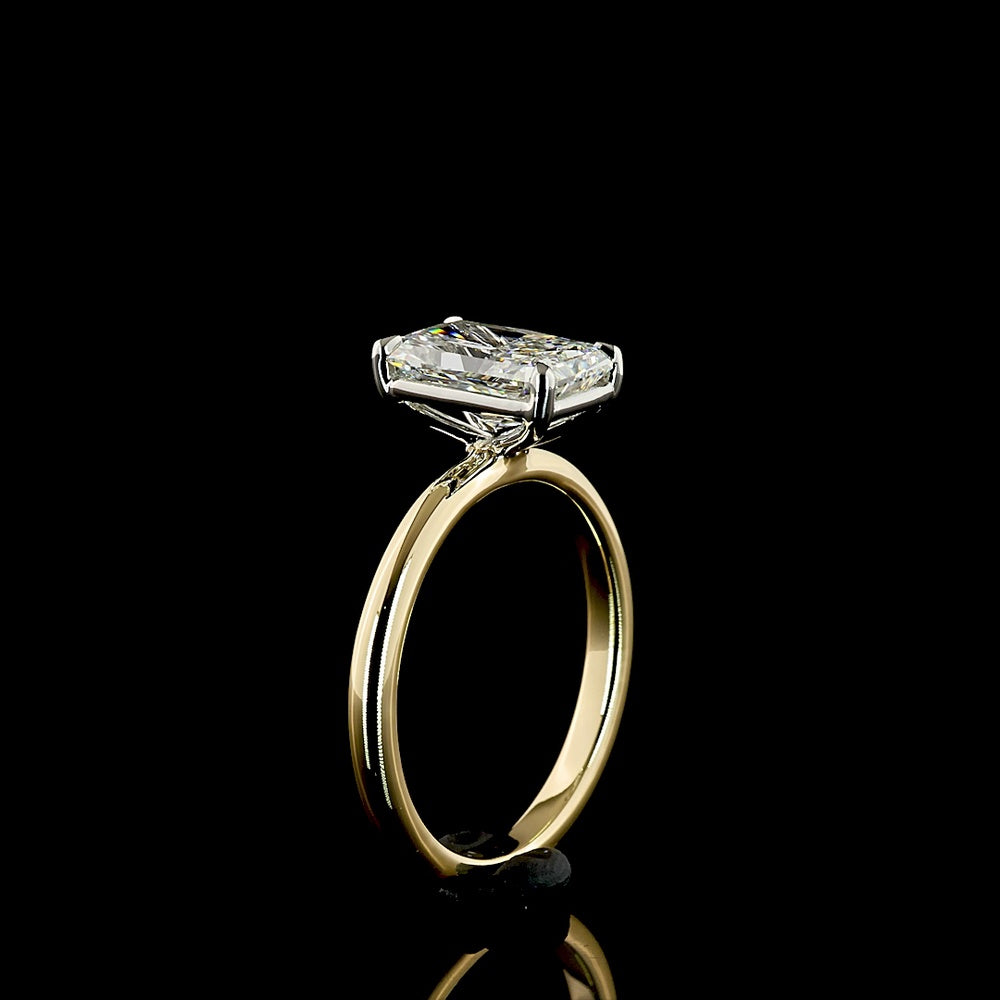 14K Yellow Gold and Platinum Radiant Cut Solitaire Engagement Ring with Lab Grown F VVS2 Diamond - 2.15 Carat Total Diamond Weight - Covaloro Fine Jewelry