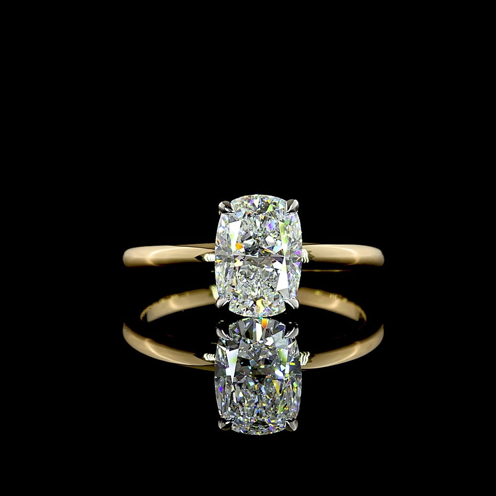 14K Yellow Gold and Platinum Solitaire Engagement Ring with 1.45 Carat IGI Certified D VVS2 Lab-Grown Cushion Brilliant Diamond - Covaloro Fine Jewelry