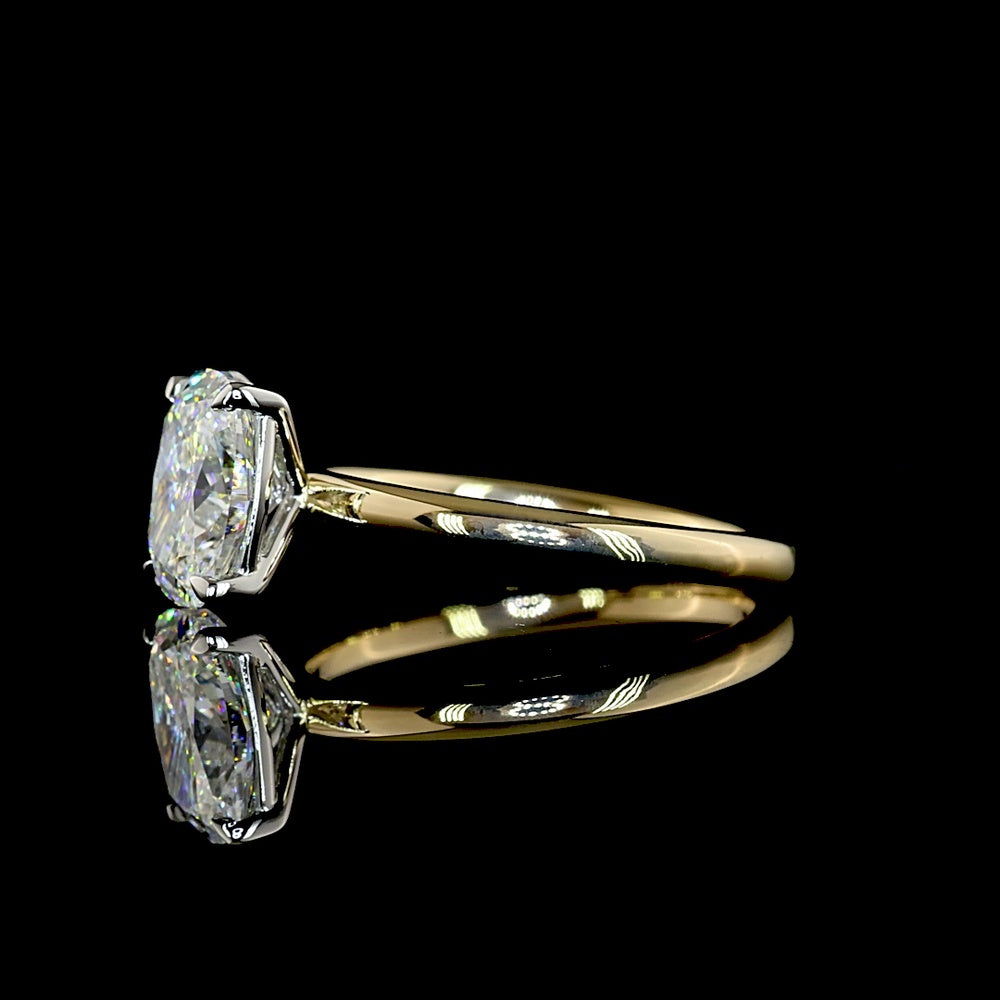 14K Yellow Gold and Platinum Solitaire Engagement Ring with 1.45 Carat IGI Certified D VVS2 Lab-Grown Cushion Brilliant Diamond - Covaloro Fine Jewelry