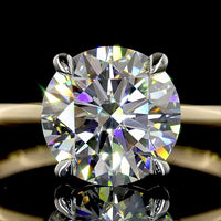 14K Yellow Gold and Platinum Solitaire Engagement Ring with 2.54 Carat Round Brilliant Cut Lab Diamond - E VS1 Clarity, IGI Certified - Covaloro Fine Jewelry