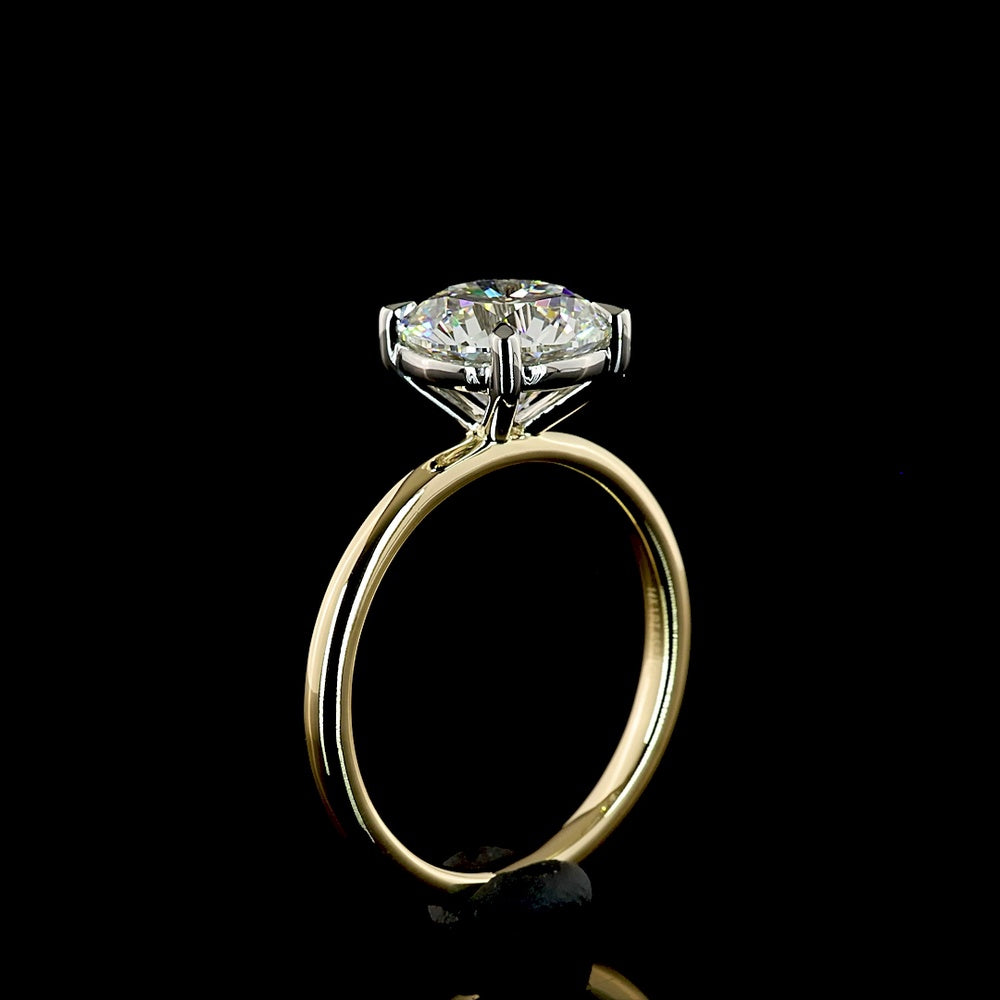 14K Yellow Gold and Platinum Solitaire Engagement Ring with 2.54 Carat Round Brilliant Cut Lab Diamond - E VS1 Clarity, IGI Certified - Covaloro Fine Jewelry