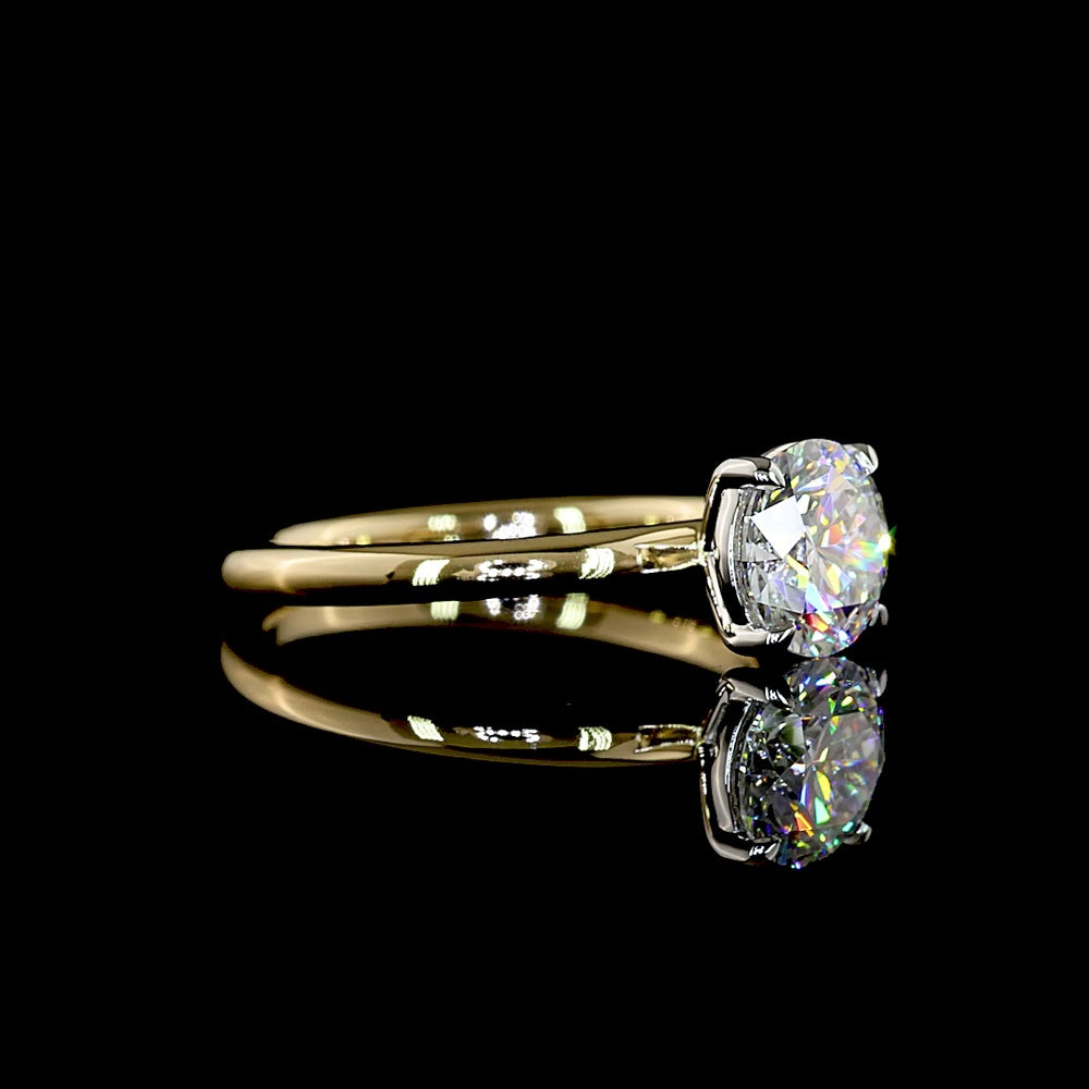 14K Yellow Gold and Platinum Solitaire Ring with 1.21 Carat Round Brilliant Lab-Grown Diamond - D Color VS2 Clarity IGI Certified - Covaloro Fine Jewelry