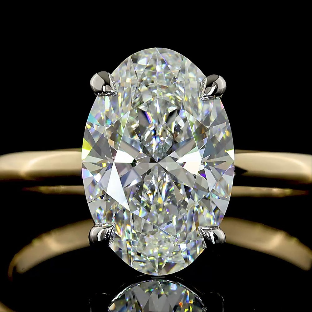 14K Yellow Gold and Platinum Solitaire Ring with North-South Oval Cut Lab Diamond - 2.63 Carat - E-F VVS2 - Covaloro Fine Jewelry