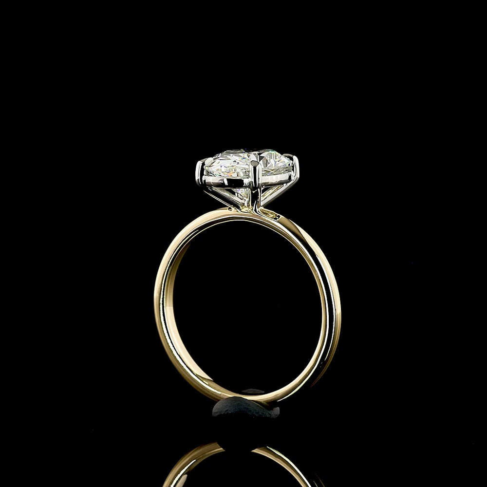 14K Yellow Gold and Platinum Solitaire Ring with North-South Oval Cut Lab Diamond - 2.63 Carat - E-F VVS2 - Covaloro Fine Jewelry