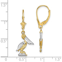 14K Yellow Gold and Rhodium 3D Pelican Leverback Drop Earrings by 0