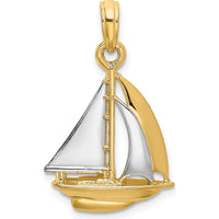 14K Yellow Gold and Rhodium 3D Polished Sailboat Charm - Nautical Pendant for Bracelets and Necklaces by Oro Pregiato
