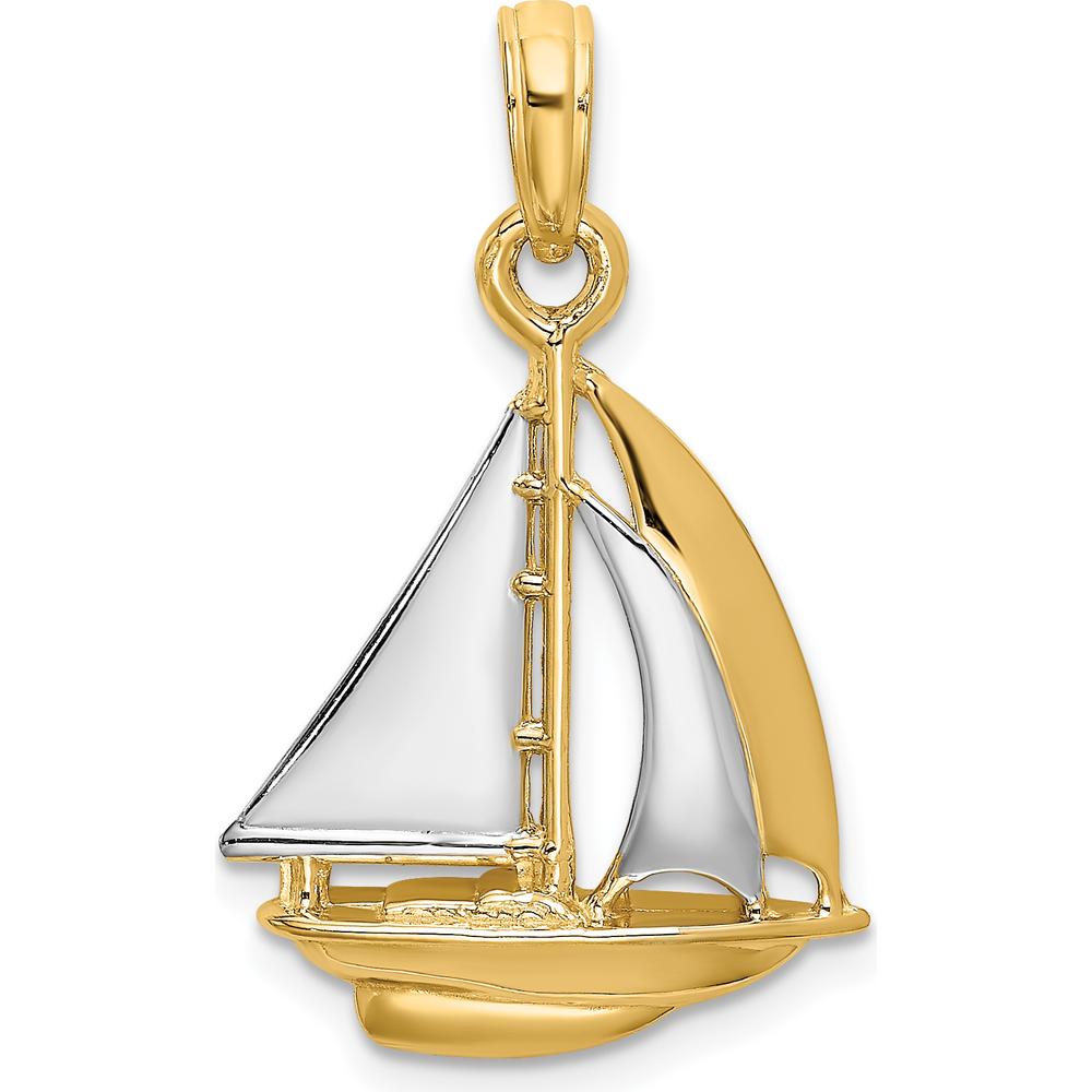 14K Yellow Gold and Rhodium 3D Polished Sailboat Charm - Nautical Pendant for Bracelets and Necklaces by Oro Pregiato