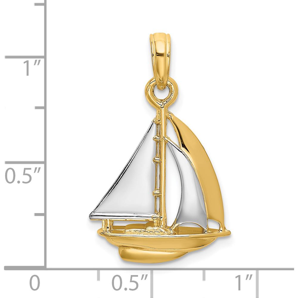 14K Yellow Gold and Rhodium 3D Polished Sailboat Charm - Nautical Pendant for Bracelets and Necklaces by Oro Pregiato