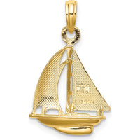 14K Yellow Gold and Rhodium 3D Polished Sailboat Charm - Nautical Pendant for Bracelets and Necklaces by Oro Pregiato
