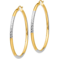 14K Yellow Gold and Rhodium 55mm Diamond-Cut Hoop Earrings by 0