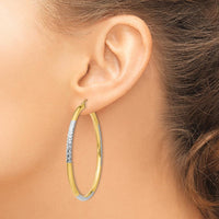 14K Yellow Gold and Rhodium 55mm Diamond-Cut Hoop Earrings by 0