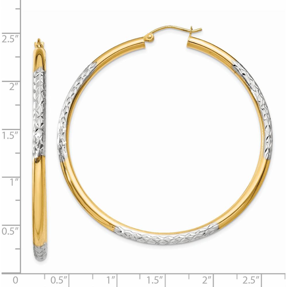 14K Yellow Gold and Rhodium 55mm Diamond-Cut Hoop Earrings by 0