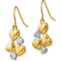 14K Yellow Gold and Rhodium Accented Triple Heart Drop Earrings with Polished Finish by 0