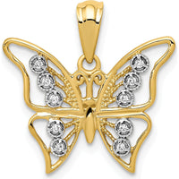 14K Yellow Gold and Rhodium Diamond Butterfly Pendant - 0.05 Carat Total Diamond Weight by Monteluci Fine Jewelry
