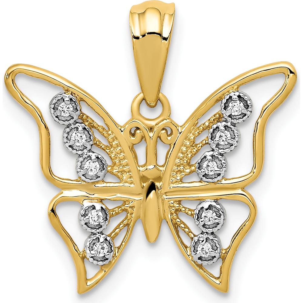 14K Yellow Gold and Rhodium Diamond Butterfly Pendant - 0.05 Carat Total Diamond Weight by Monteluci Fine Jewelry