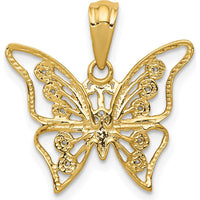 14K Yellow Gold and Rhodium Diamond Butterfly Pendant - 0.05 Carat Total Diamond Weight by Monteluci Fine Jewelry