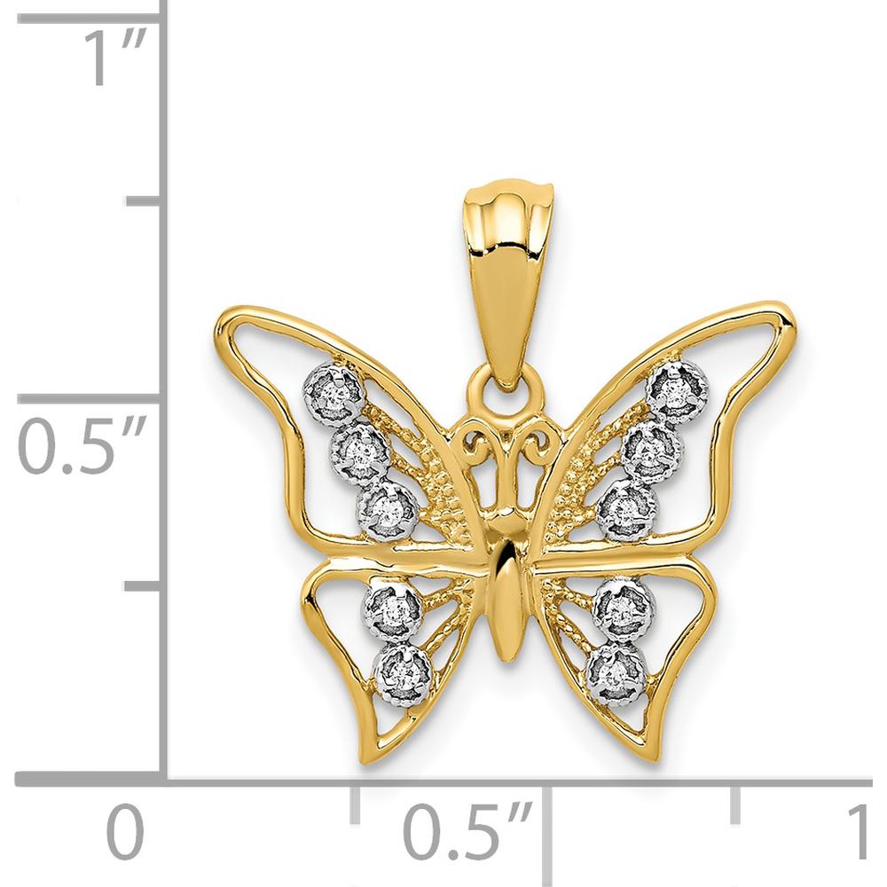 14K Yellow Gold and Rhodium Diamond Butterfly Pendant - 0.05 Carat Total Diamond Weight by Monteluci Fine Jewelry