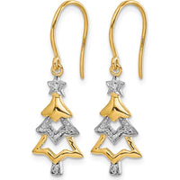 14K Yellow Gold and Rhodium Diamond Christmas Tree Dangle Earrings with Natural Round Diamonds - 0.007 Carat Total Diamond Weight by Monteluci Fine Jewelry