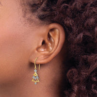 14K Yellow Gold and Rhodium Diamond Christmas Tree Dangle Earrings with Natural Round Diamonds - 0.007 Carat Total Diamond Weight by Monteluci Fine Jewelry