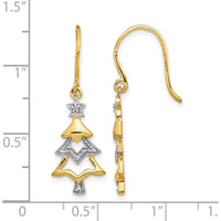 14K Yellow Gold and Rhodium Diamond Christmas Tree Dangle Earrings with Natural Round Diamonds - 0.007 Carat Total Diamond Weight by Monteluci Fine Jewelry