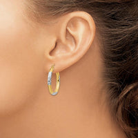 14K Yellow Gold and Rhodium Diamond-Cut 3x25mm Large Hoop Earrings by 0
