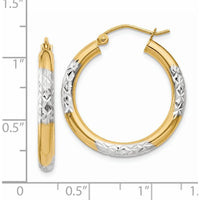 14K Yellow Gold and Rhodium Diamond-Cut 3x25mm Large Hoop Earrings by 0