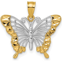 14K Yellow Gold and Rhodium Diamond-Cut Butterfly Pendant - Elegant Polished Design by Oro Pregiato