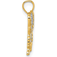 14K Yellow Gold and Rhodium Diamond-Cut Butterfly Pendant - Elegant Polished Design by Oro Pregiato