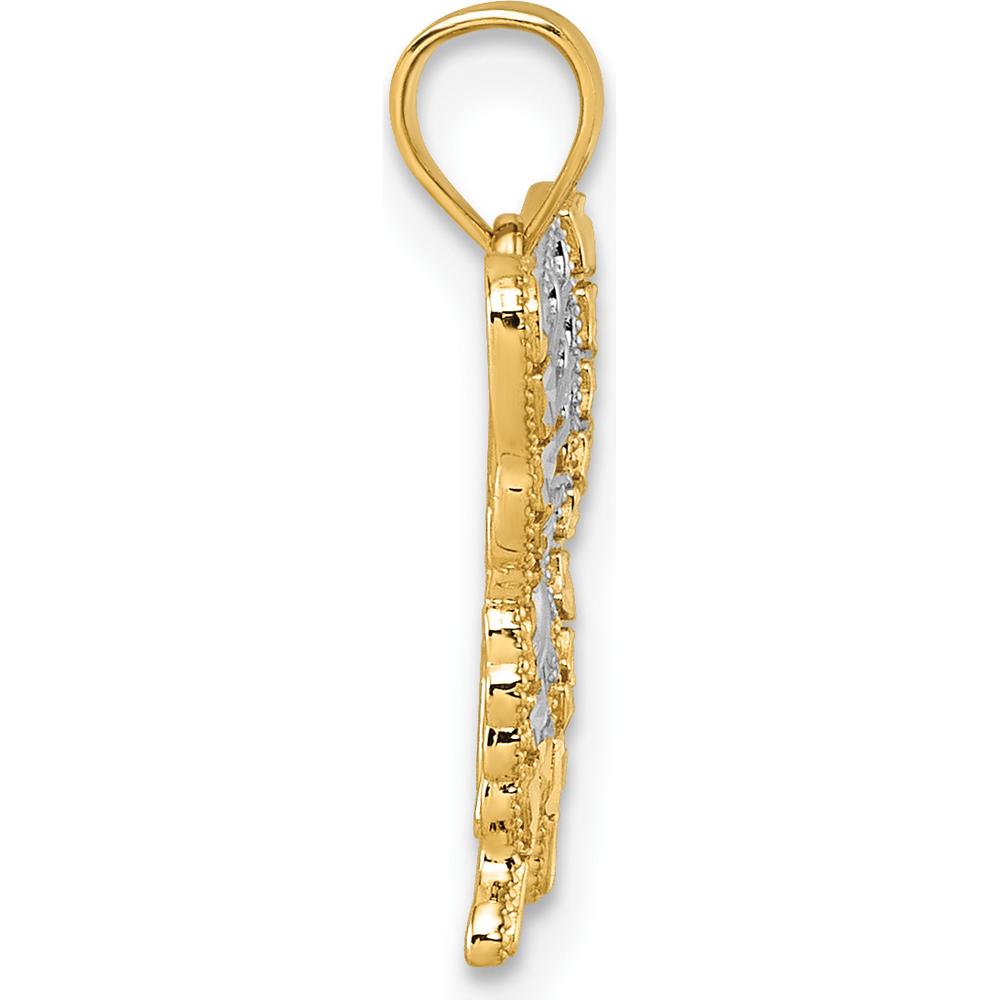 14K Yellow Gold and Rhodium Diamond-Cut Butterfly Pendant - Elegant Polished Design by Oro Pregiato