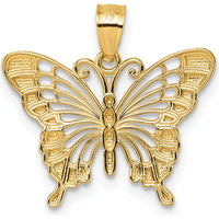 14K Yellow Gold and Rhodium Diamond-Cut Butterfly Pendant - Elegant Polished Design by Oro Pregiato