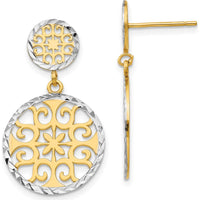 14K Yellow Gold and Rhodium Diamond-Cut Dangle Post Earrings by 0