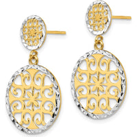 14K Yellow Gold and Rhodium Diamond-Cut Dangle Post Earrings by 0