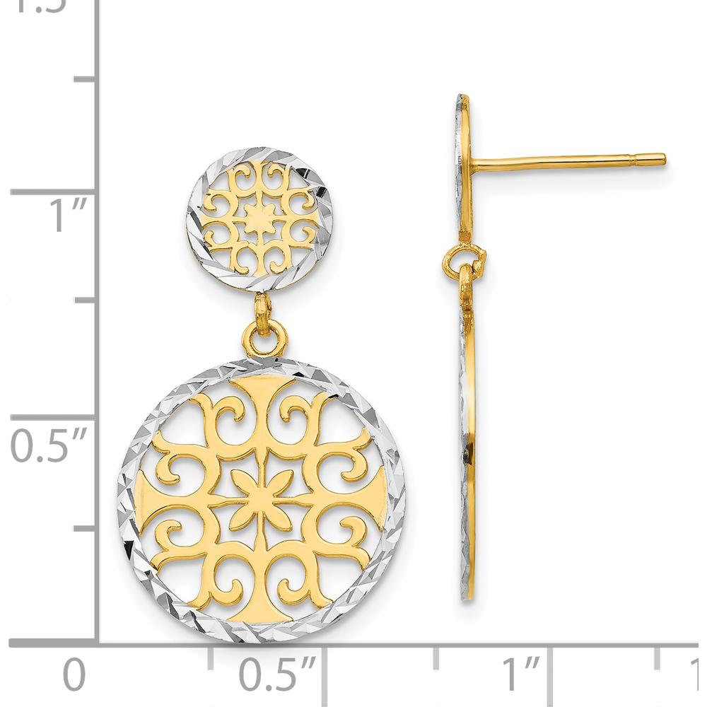 14K Yellow Gold and Rhodium Diamond-Cut Dangle Post Earrings by 0