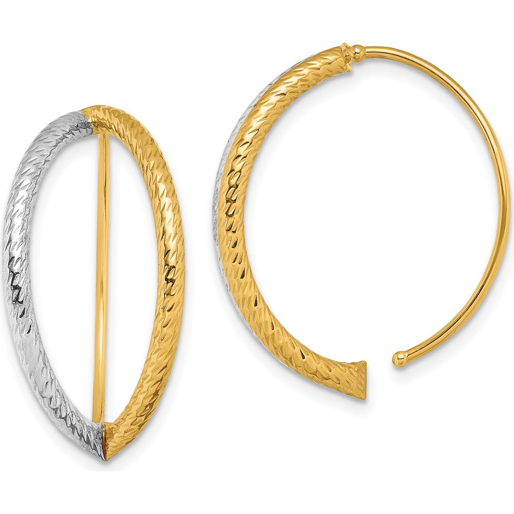 14K Yellow Gold and Rhodium Diamond-Cut Dual-Tone Marquise Threader Earrings by 0