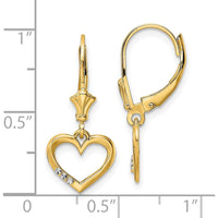 14K Yellow Gold and Rhodium Diamond-Cut Heart Leverback Earrings with Diamonds - 0.06 Carat Total Diamond Weight by 0
