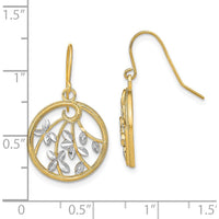 14K Yellow Gold and Rhodium Diamond-Cut Leaf Motif Round Dangle Earrings by 0