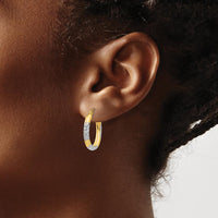 14K Yellow Gold & Rhodium Diamond-Cut Oval Hollow Hoop Earrings - 3mm Width, 21mm Length by 0