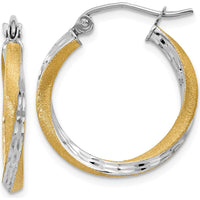 14K Yellow Gold & Rhodium Diamond-Cut Twisted Hoop Earrings - 2.5mm Thickness by 0