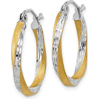 14K Yellow Gold & Rhodium Diamond-Cut Twisted Hoop Earrings - 2.5mm Thickness by 0