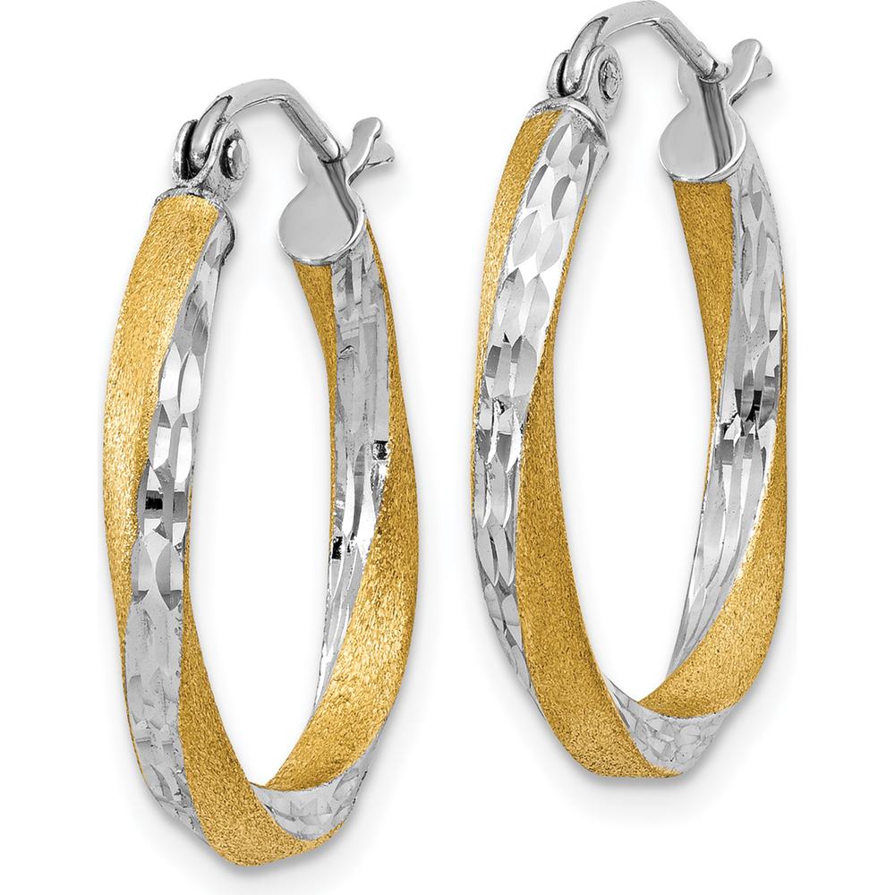 14K Yellow Gold & Rhodium Diamond-Cut Twisted Hoop Earrings - 2.5mm Thickness by 0