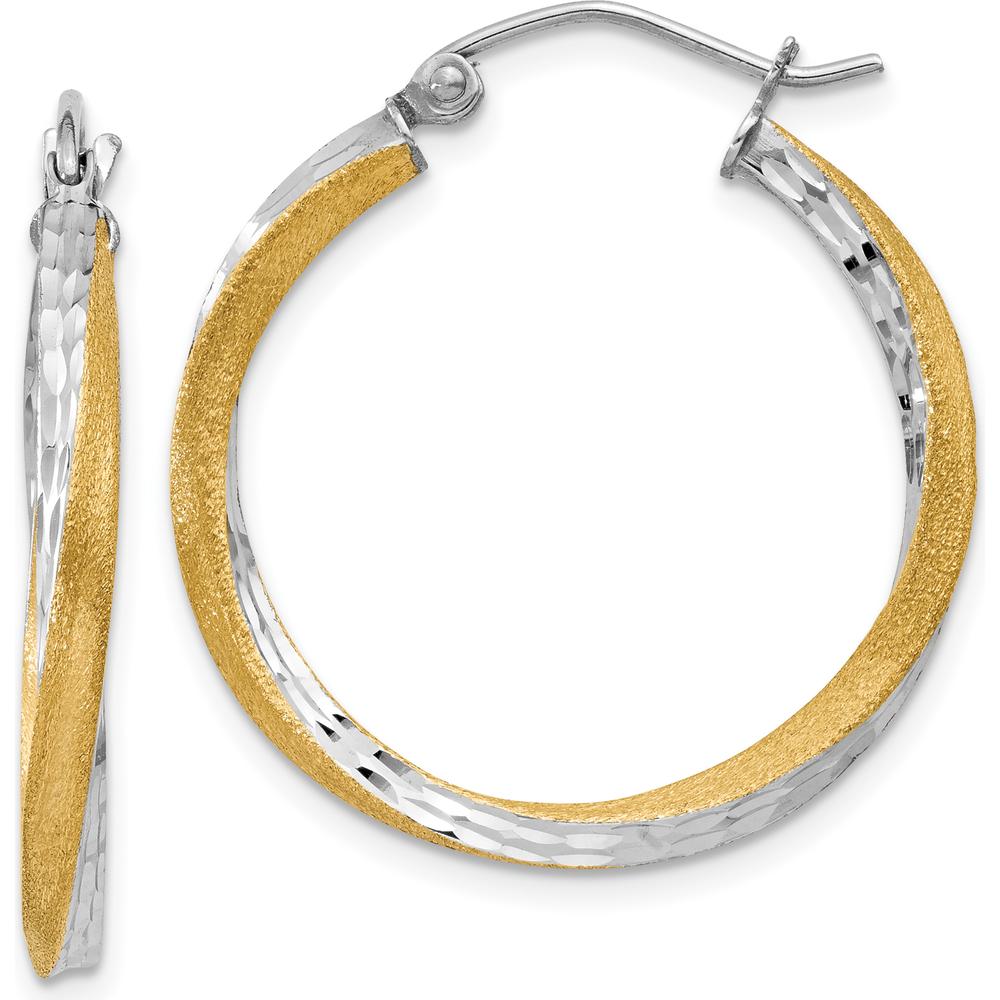 14K Yellow Gold & Rhodium Diamond-Cut Twisted Hoop Earrings - 25mm by 0