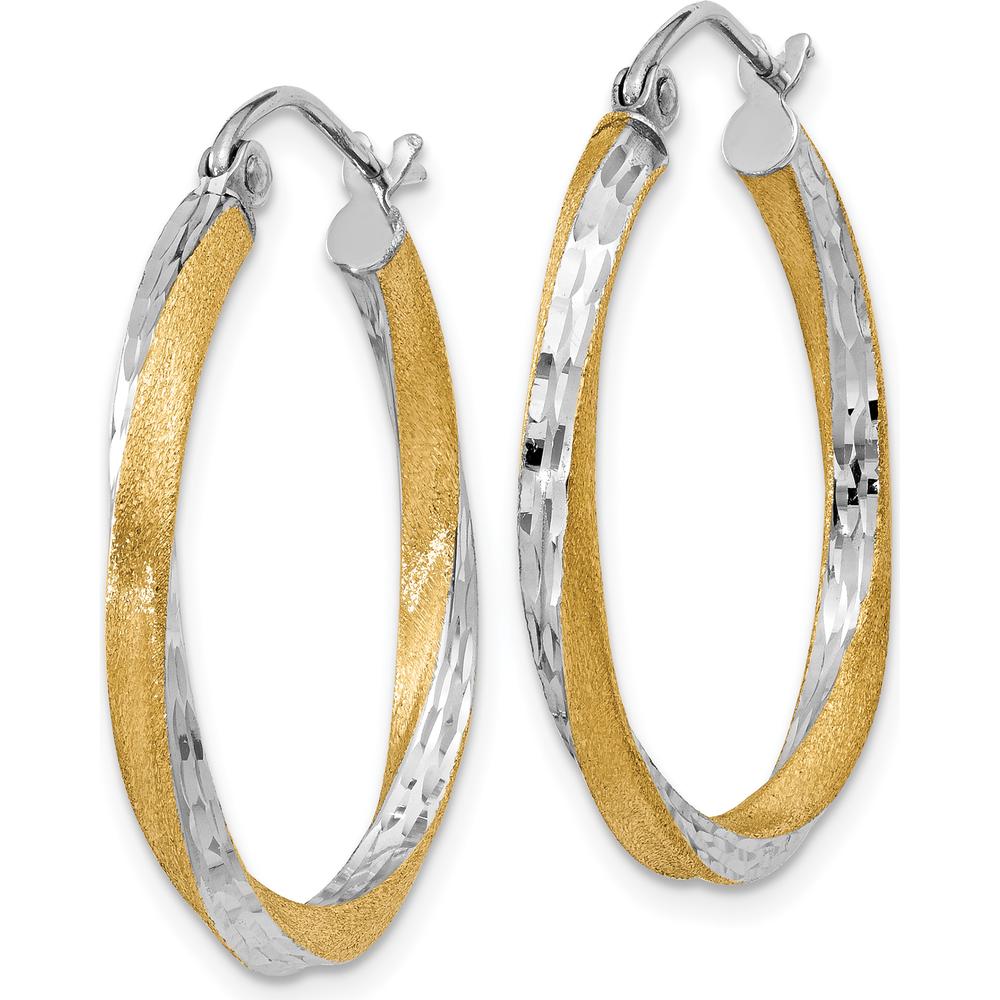 14K Yellow Gold & Rhodium Diamond-Cut Twisted Hoop Earrings - 25mm by 0