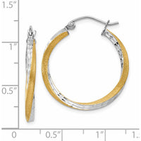 14K Yellow Gold & Rhodium Diamond-Cut Twisted Hoop Earrings - 25mm by 0