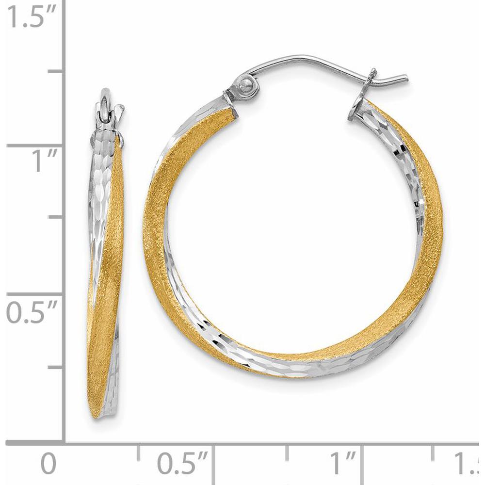 14K Yellow Gold & Rhodium Diamond-Cut Twisted Hoop Earrings - 25mm by 0