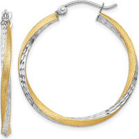 14K Yellow Gold & Rhodium Diamond-cut Twisted Hoop Earrings - 30mm by 0
