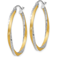 14K Yellow Gold & Rhodium Diamond-cut Twisted Hoop Earrings - 30mm by 0