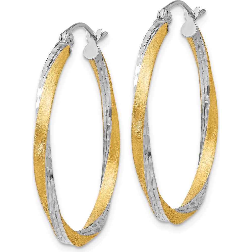 14K Yellow Gold & Rhodium Diamond-cut Twisted Hoop Earrings - 30mm by 0