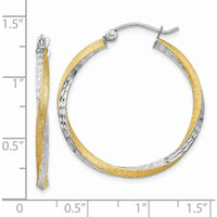 14K Yellow Gold & Rhodium Diamond-cut Twisted Hoop Earrings - 30mm by 0