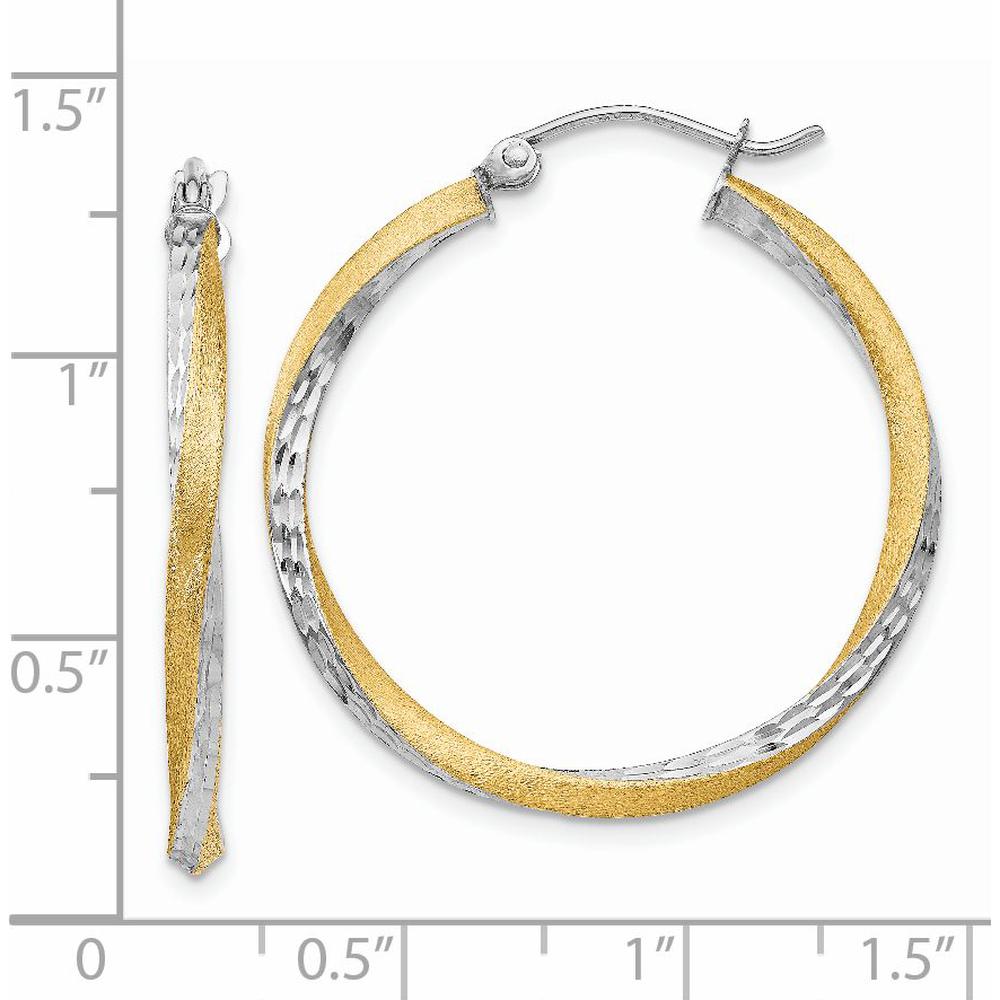 14K Yellow Gold & Rhodium Diamond-cut Twisted Hoop Earrings - 30mm by 0
